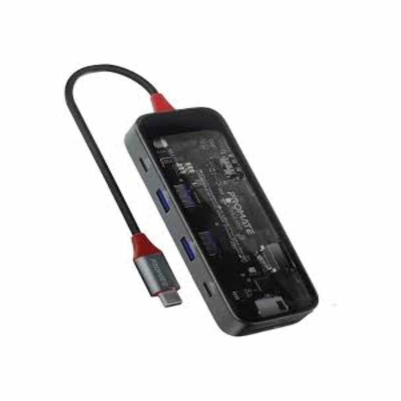 Promate TransHub-Mini 8-in 1 Transparent Ultra-Fast Multiport USB-C Hub with 100W Power Delivery - Image 4