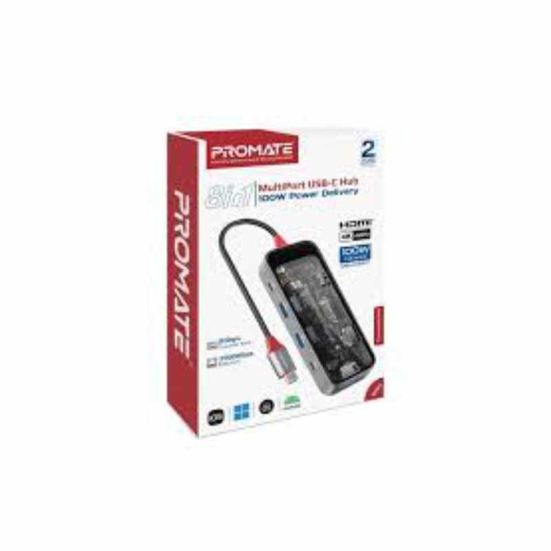 Promate TransHub-Mini 8-in 1 Transparent Ultra-Fast Multiport USB-C Hub with 100W Power Delivery - Image 2